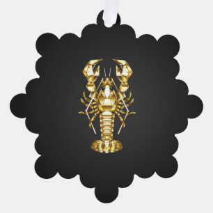 Golden polygonal lobster crawfish on black tree decoration card