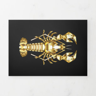 Golden polygonal lobster crawfish on black Tri-Fold card