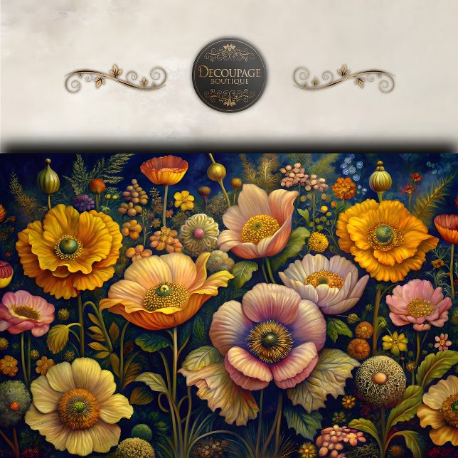 Golden Poppies Garden Floral Decoupage Tissue Paper (Golden Poppies Garden Floral Decoupage Tissue Paper)