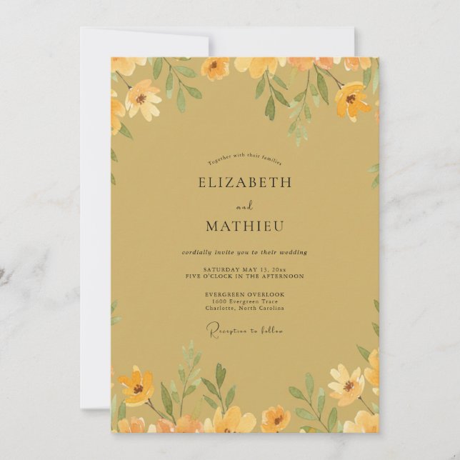 Golden Poppy Foliage Wedding Invitation (Front)