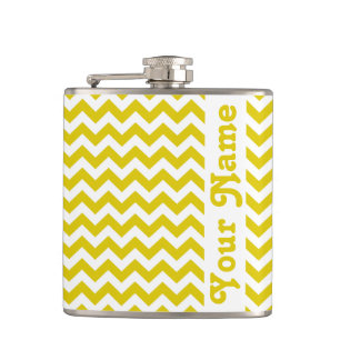 Golden Poppy Safari Chevron with customisable name Hip Flask