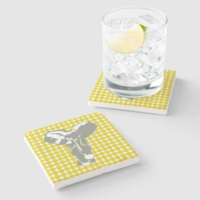 Golden Poppy Safari Dot with Pop Art Elephant Stone Coaster (Side)