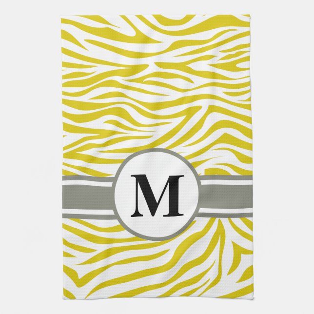 Golden Poppy Safari Zebra with monogram Tea Towel (Vertical)