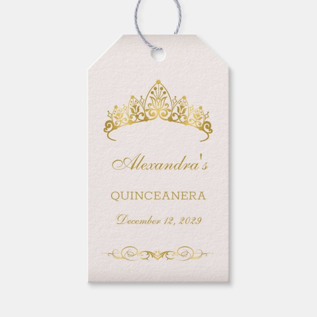 Golden princess Tiara Quinceanera Gift Tags (Front)