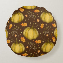 Golden Pumpkin Round Pillow