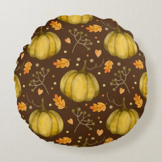 Golden Pumpkin Round Pillow