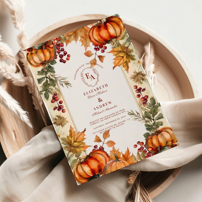 Golden Pumpkin Rustic Autumn Wedding Invitation (Creator Uploaded)