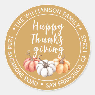 Golden Pumpkin Thanksgiving Return Address Classic Round Sticker