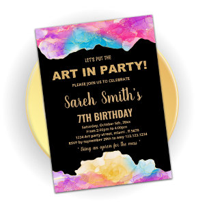 Golden Purple Paint Birthday Invitations