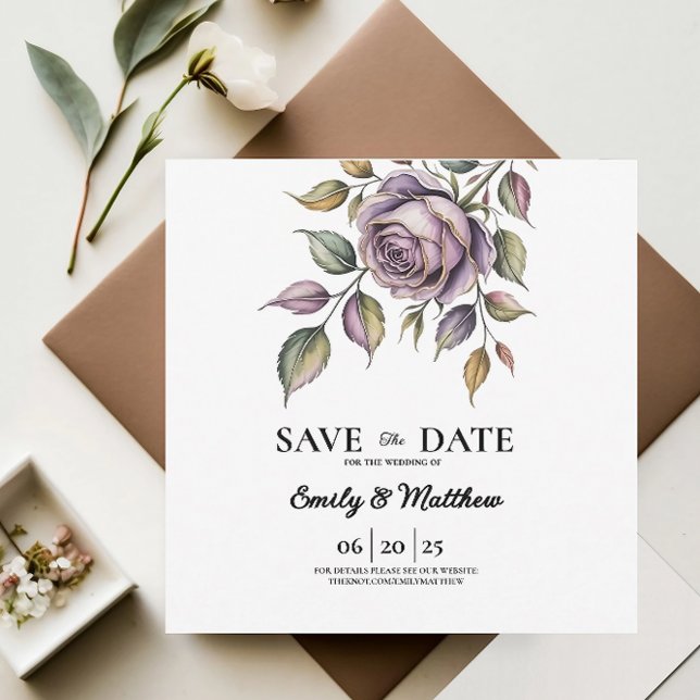 Golden Purple Rose Designer Save The Date (Creator Uploaded)