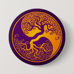 Golden Purple Tree of Life Yin Yang 7.5 Cm Round Badge