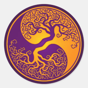 Golden Purple Tree of Life Yin Yang Classic Round Sticker