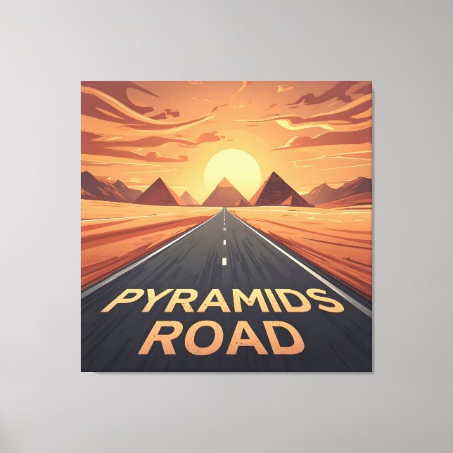 Golden Pyramids Road Egypt Sunset Art Canvas Print (Front)