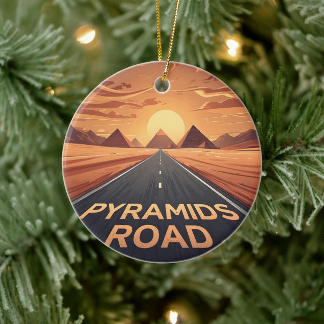 Golden Pyramids Road Egypt Sunset Art Ceramic Tree Decoration (Tree)