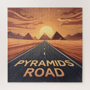 Golden Pyramids Road Egypt Sunset Art Jigsaw Puzzle