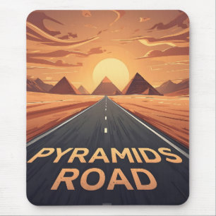 Golden Pyramids Road Egypt Sunset Art Mouse Pad