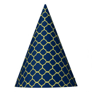 Golden Quatrefoil Blue Party Hat