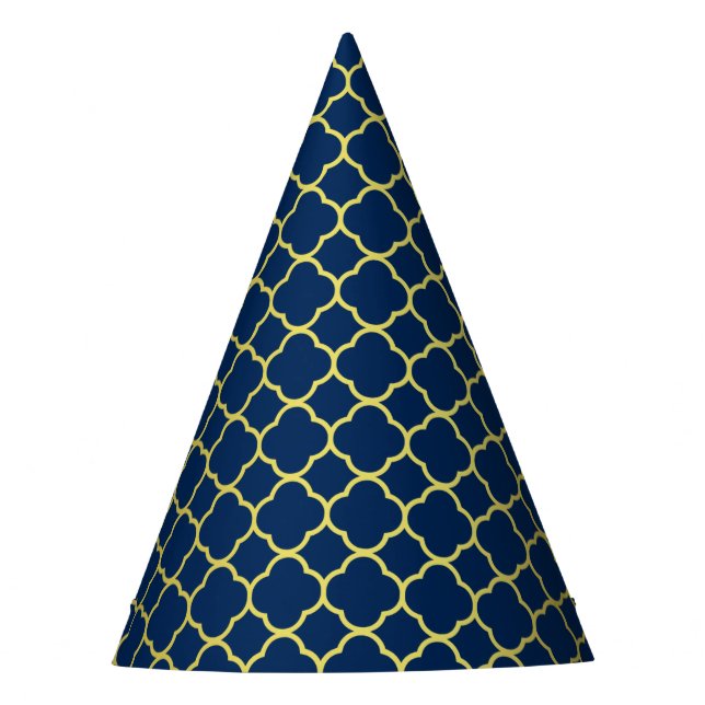 Golden Quatrefoil Blue Party Hat (Front)