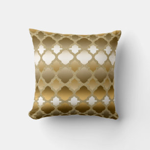 Golden Quatrefoil Moroccan Lattice Pattern Cushion