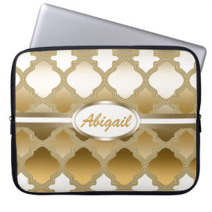Golden Quatrefoil Moroccan Lattice Pattern Laptop Sleeve