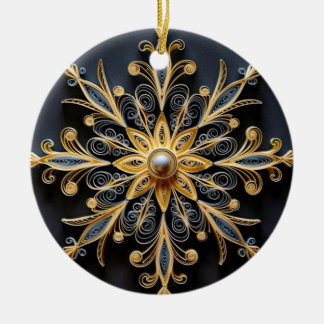 "Golden Quilled Snowflake Ornament" Ceramic Tree Decoration