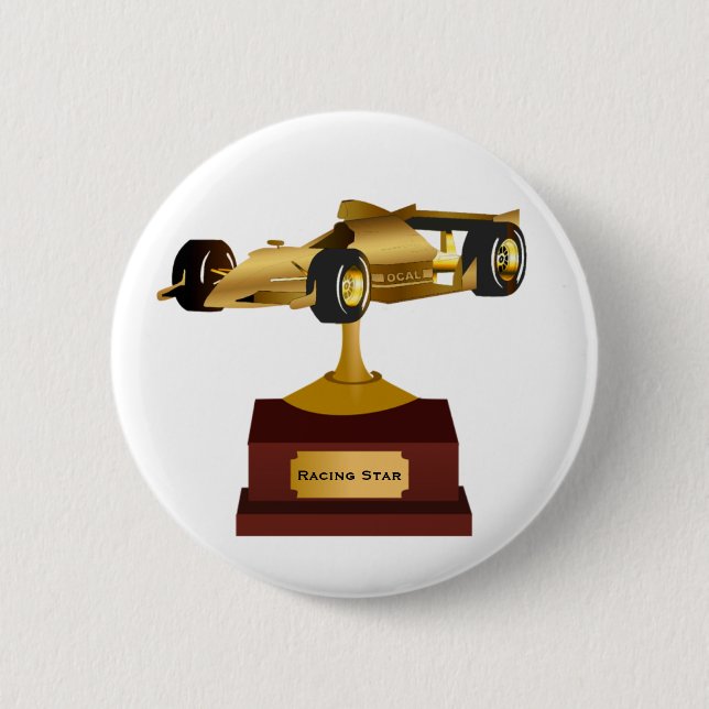 Golden Race Car Trophy 6 Cm Round Badge (Front)