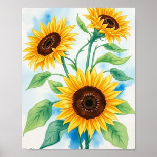 Golden Radiance: A Vibrant Watercolor Triptych of  Poster