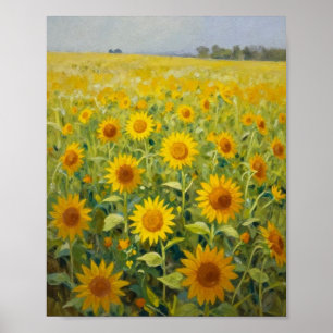 Golden Radiance: An Endless Horizon of Sunflowers Poster
