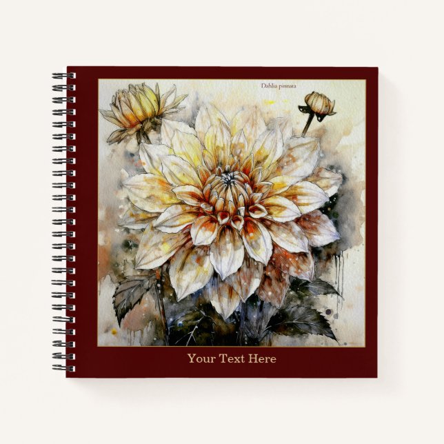 Golden Radiance: Watercolor Dahlia pinnata II  Notebook (Front)