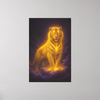 Golden Radiant Tiger on Storm Clouds – Fantasy Art Canvas Print