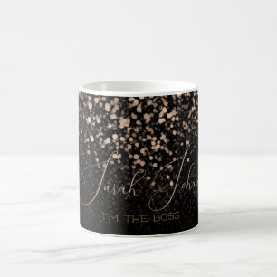 Golden Rain Black Personalised I'm The Boss Coffee Mug