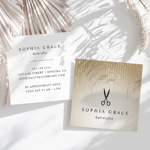 Golden Rain Hairstylist Scissors Square Business Card