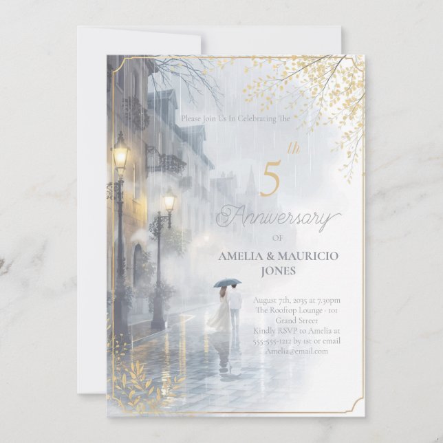 Golden Rain Romance wedding anniversary  Invitation (Front)
