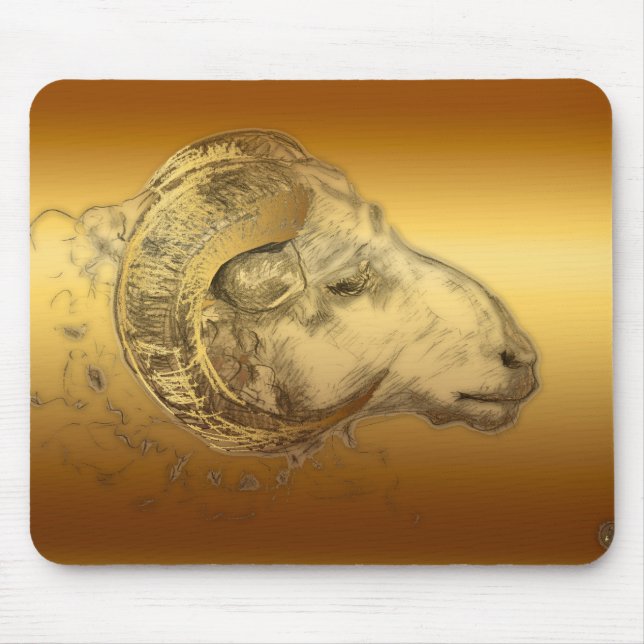 Golden Ram or Aries Chinese Western Zodiac MouseP Mouse Pad (Front)