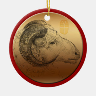 Golden Ram Year - Chinese Astrology Ceramic Tree Decoration