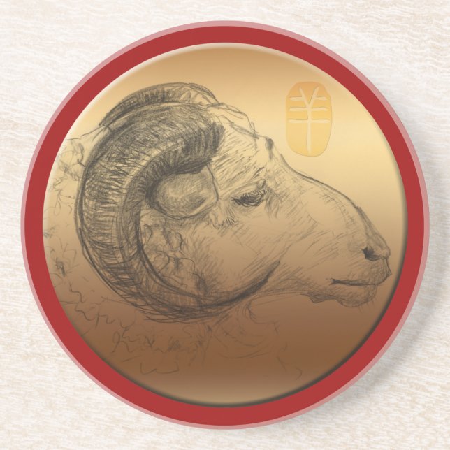 Golden Ram Year - Chinese Astrology Coaster (Front)
