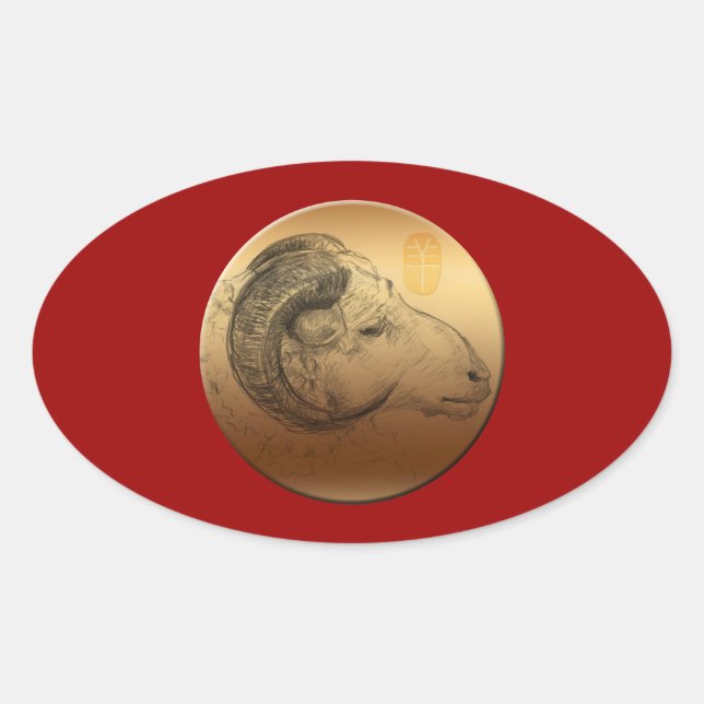 Golden Ram Year - Chinese Astrology Oval Sticker (Front)