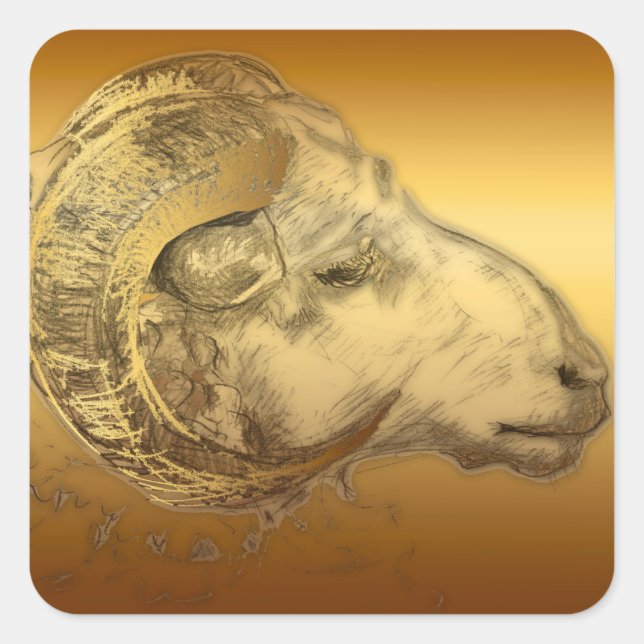 Golden Ram Year Chinese Zodiac Aries Square Stick Square Sticker (Front)