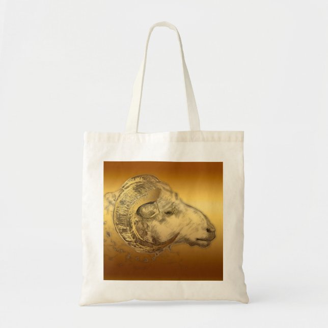Golden Ram Year Chinese Zodiac Aries Tote Bag (Front)