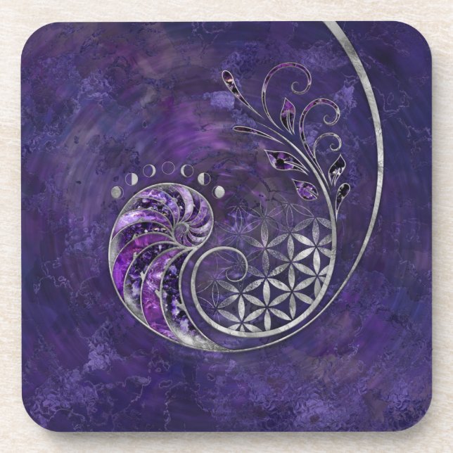 Golden Ratio - Sacred Geometry Ornament Coaster (Front)