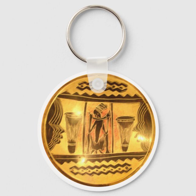 Golden Red African Drummers Key Ring (Front)