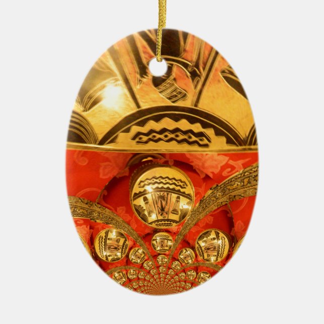 Golden red African traditional art Ceramic Tree Decoration (Front)