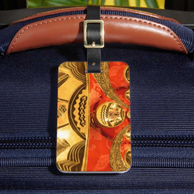 Golden red African traditional art Luggage Tag (Front Insitu 2)