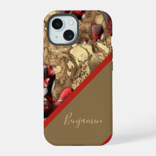 golden red beige chic cool marble iPhone 15 case