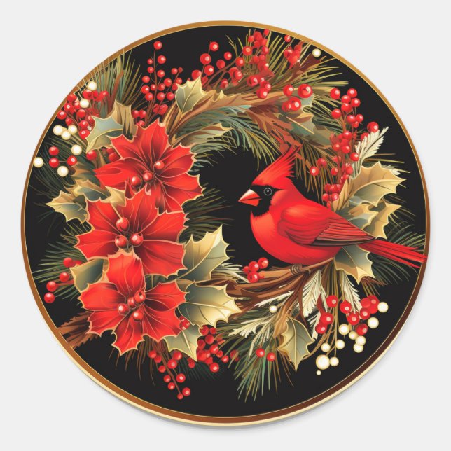 Golden Red Cardinal Foliage Bliss Classic Round Sticker (Front)