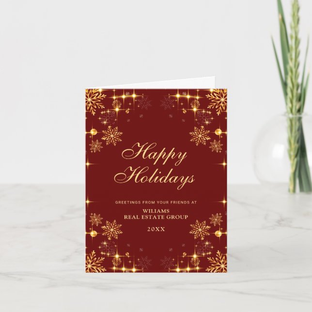 Golden Red Christmas Ornament Corporate Greeting Holiday Card (Front)