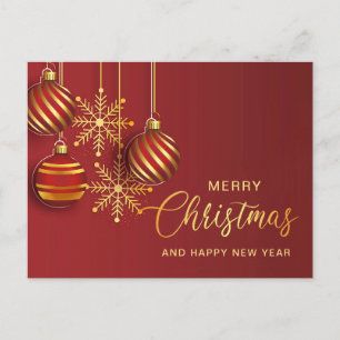 Golden Red Christmas Ornament Corporate Greeting Holiday Postcard