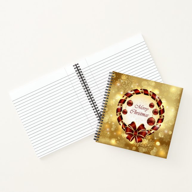 Golden & Red christmas Wreath with Bow & Snowflake Notebook (Inside)