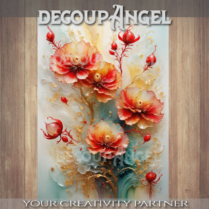 Golden Red Floral Elegance - Decoupage - Tissue Paper