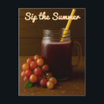Golden Red Grapes – Sip the Summer Postcard<br><div class="desc">Send a splash of sunshine with this charming postcard featuring a mason jar of rich grape juice paired with glistening golden-red grapes. The warm wooden backdrop and fresh water droplets create a rustic,  refreshing summer feel—perfect for seasonal greetings,  wine lovers,  or anyone who appreciates fruit-forward elegance.</div>